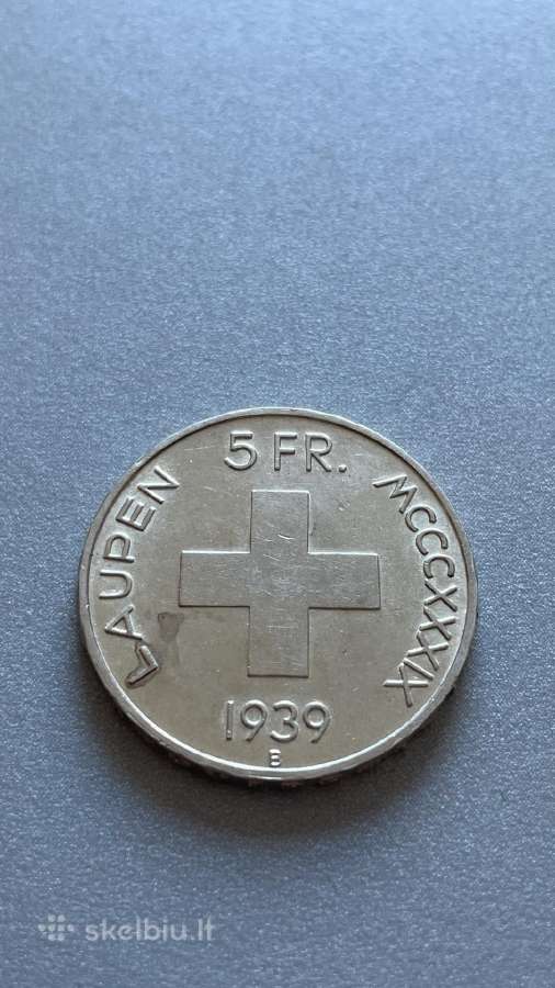 1939m. Šveicarijos 5 frankai - nuotraukos Nr. 4