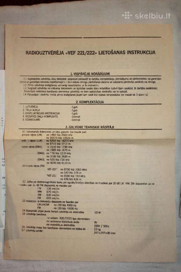 Vef 221 222 radijo naudotojo knyga su priedu 1992 - nuotraukos Nr. 8