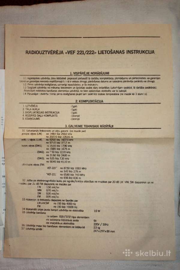 Vef 221 222 radijo naudotojo knyga su priedu 1992 - nuotraukos Nr. 8