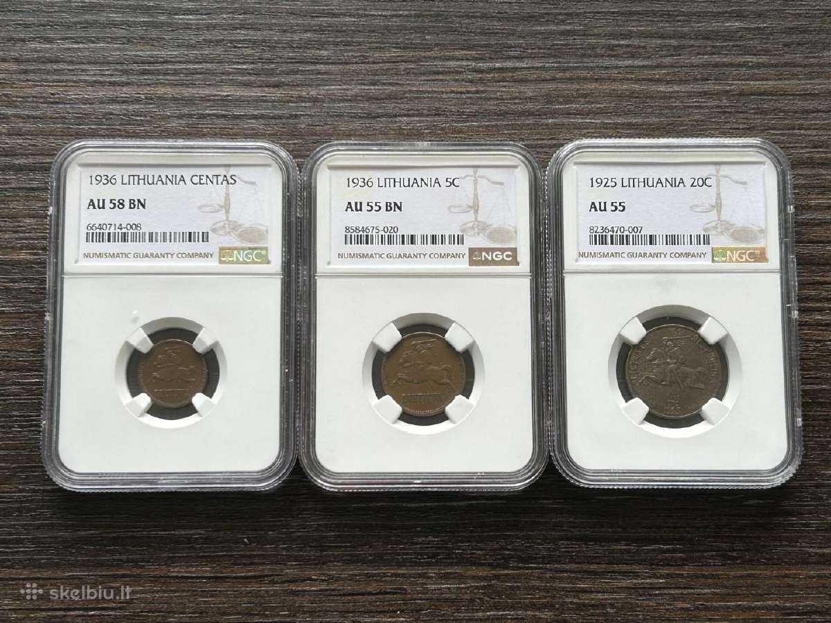 Lietuva 20 centu 1925 1, 5 centai 1936 Ngc Au55-58