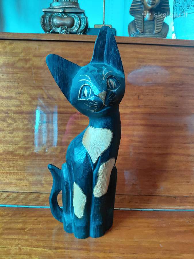 Nemažas medinis katinas 42 cm