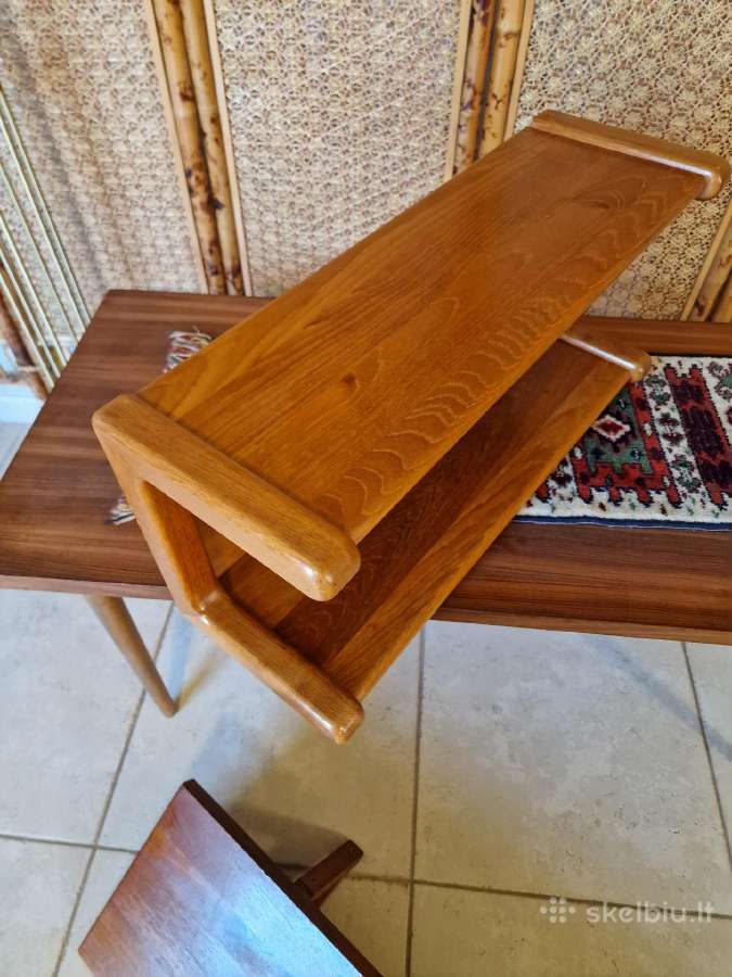 Vintažinė mid century tikmedžio masyvo lentyna - nuotraukos Nr. 11