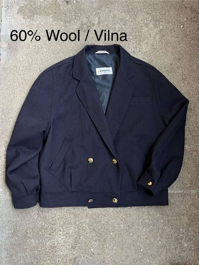 Trumpas vintage paltukas tamsiai mėlynas 80s 90s