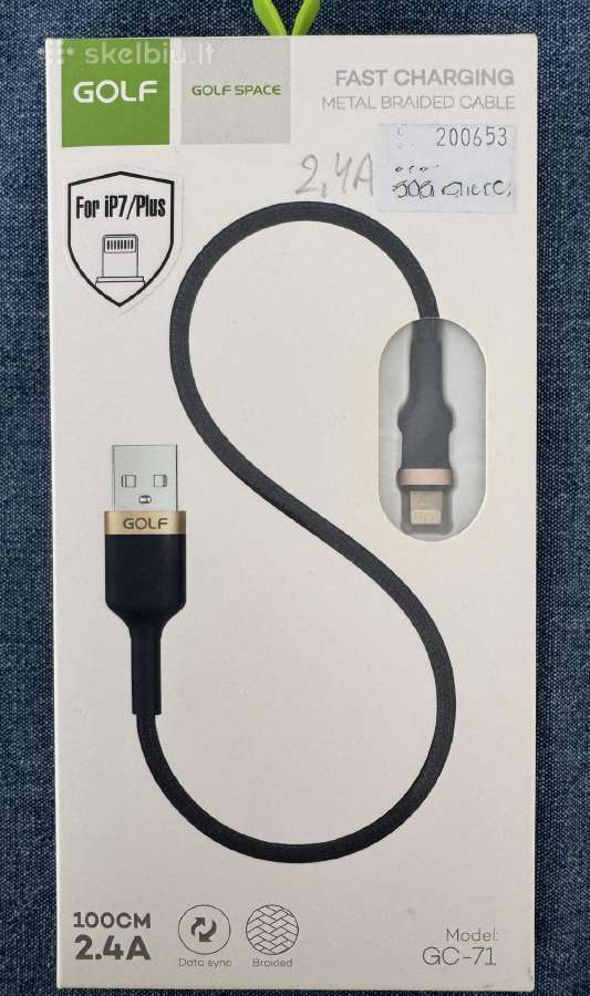 Golf įkrovimo laidas su Usb-a /Lightning jungtimis