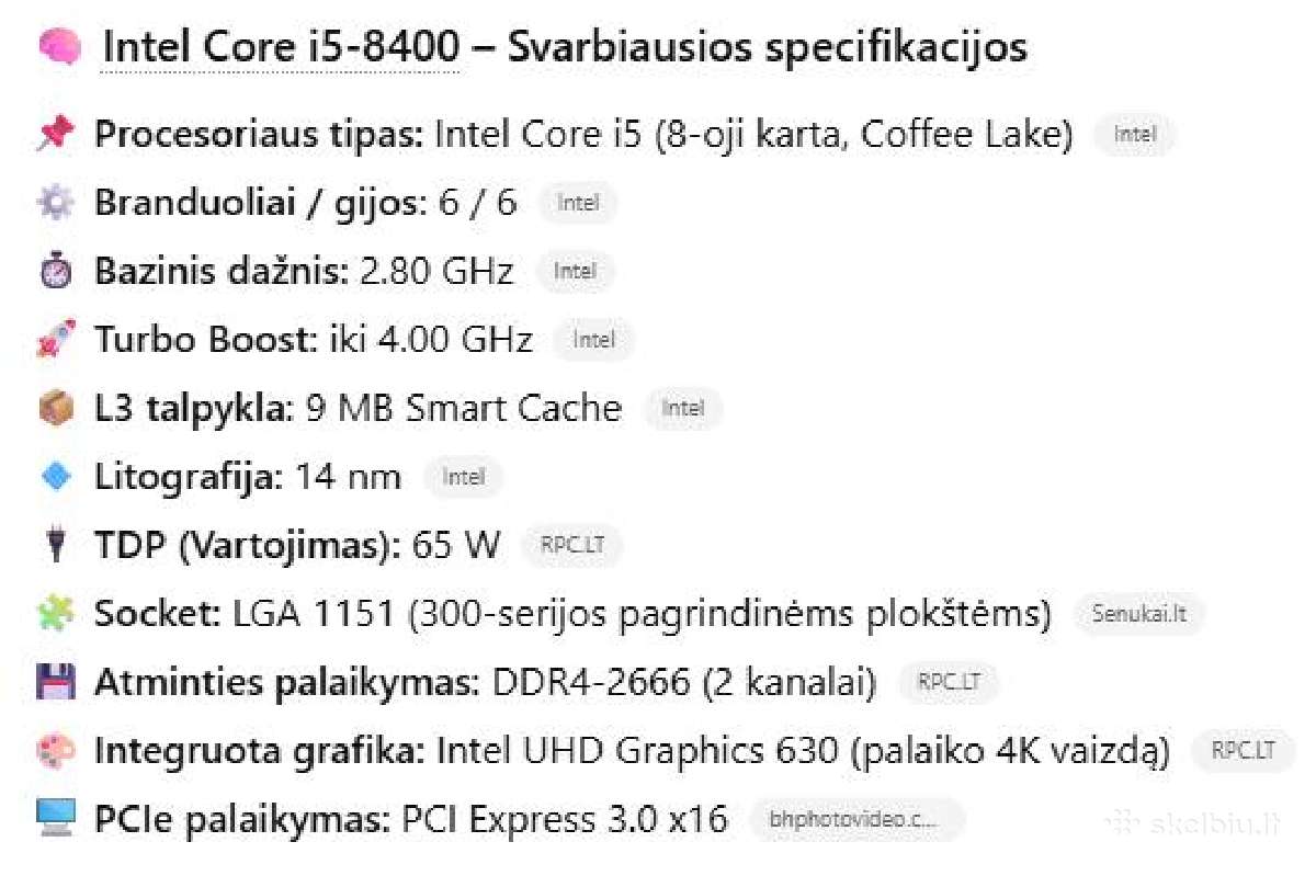 Intel I5 8400 Cpu - nuotraukos Nr. 3