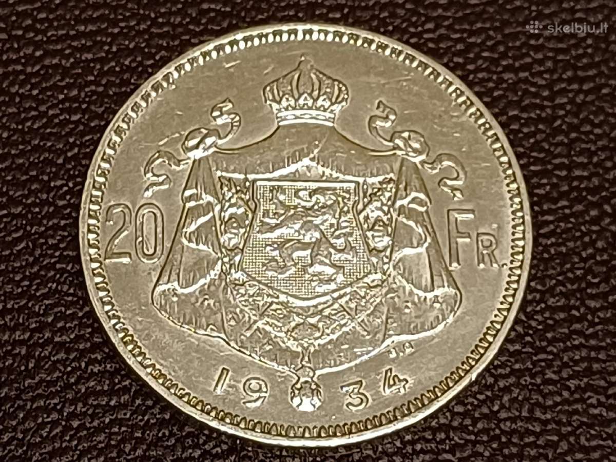 20 frankų 1934m. Belgija sidabras 680