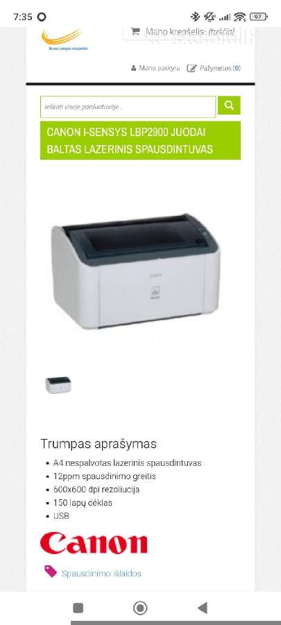 Spausdintuvas Canon i-sensys Lbp 2900 - nuotraukos Nr. 3