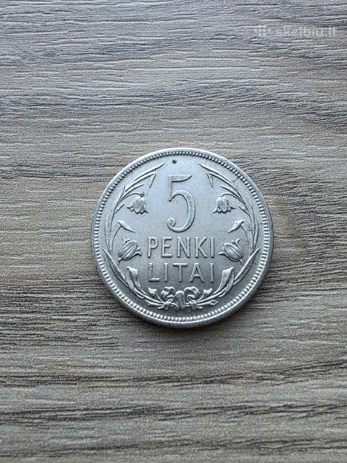 1925 metų 5 litai Tulpės Linai Sidabras Ag