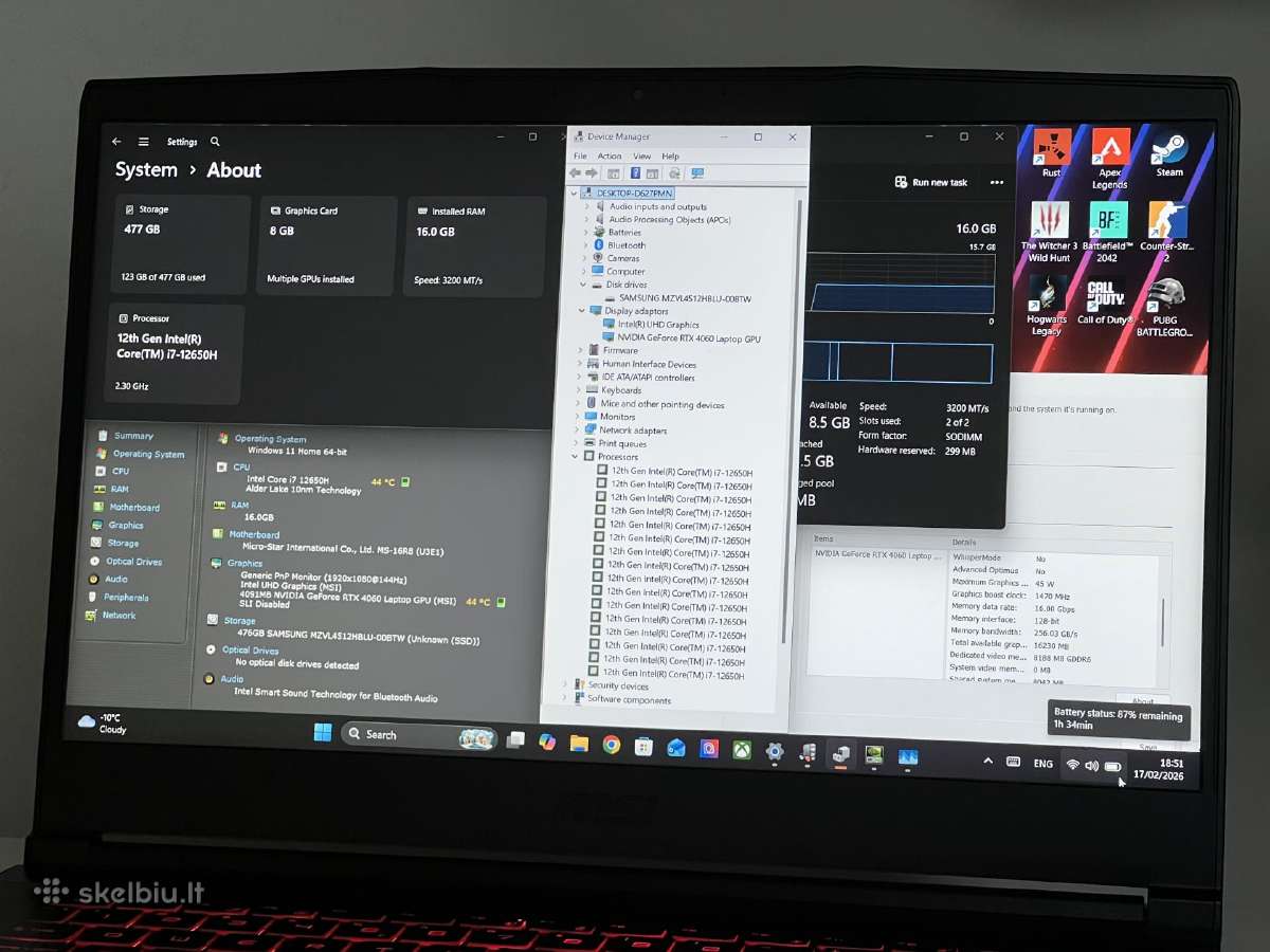 Parduodamas Msi Gf63 su Rtx 4060, I7-12k, 144hz. - nuotraukos Nr. 8