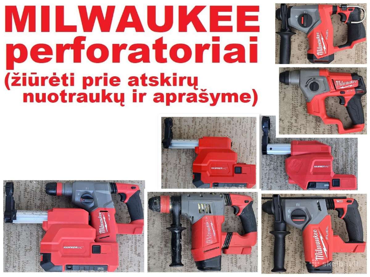 Milwaukee perforatorius is siurblys 9 modeliai