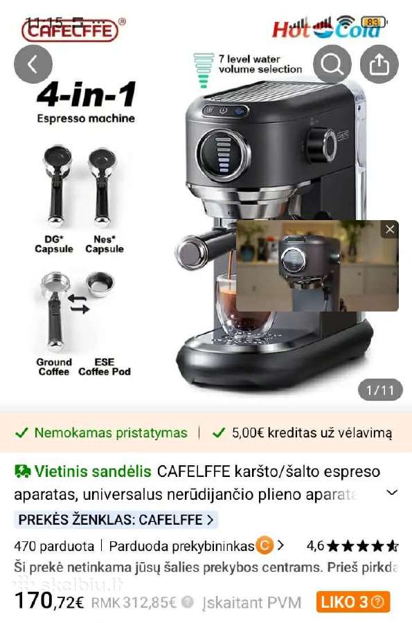 Cafelffe karštas/šaltas pusiau automatinis espress