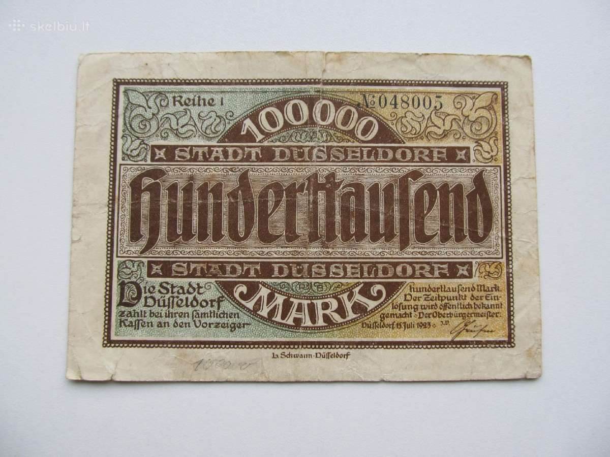 100 000 markiu , Duseldorf Vokietija , 1923