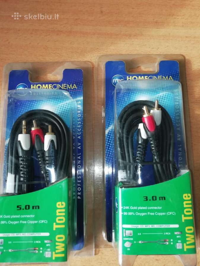 Audio kabeliai 5m ir 3 m. Profesionalūs, paauksuot