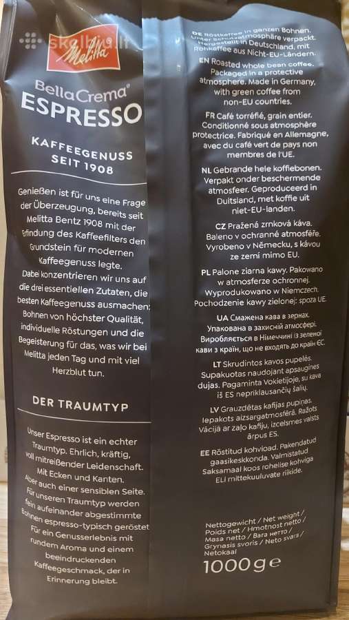 Kavos pupelės Melitta Bellacrema Espresso 1kg - nuotraukos Nr. 3