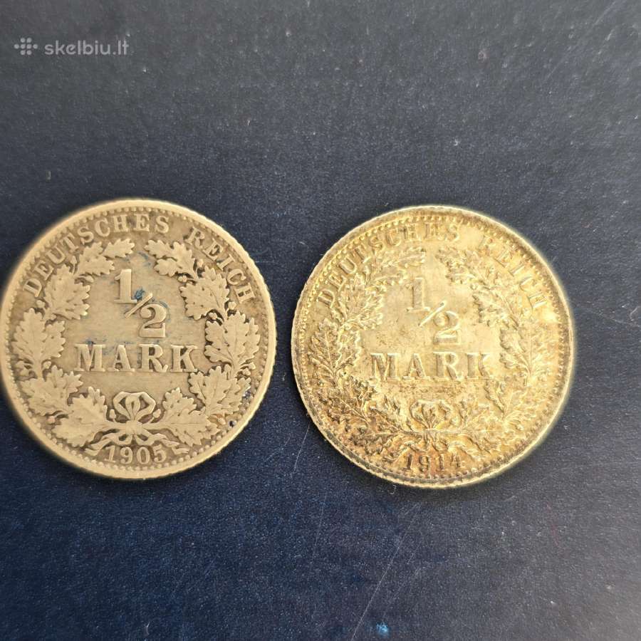 Vokietija 1905e, 1914a, 1914j 1/2 Mark Ag900
