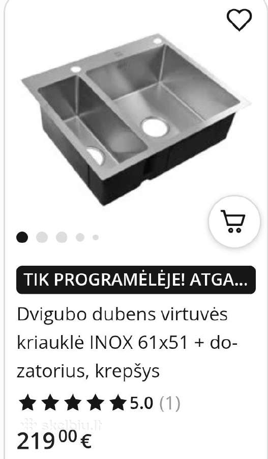 Dvigubo virtuvės kriauklė / plautuvė - nuotraukos Nr. 8