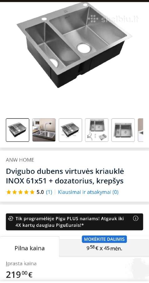 Dvigubo virtuvės kriauklė / plautuvė - nuotraukos Nr. 9