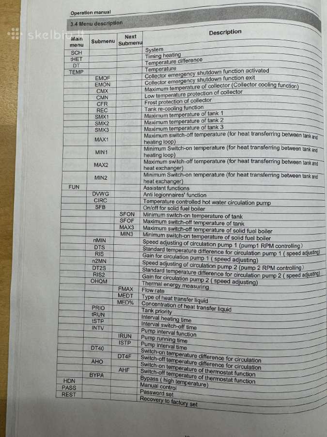 Saulės Kolektorių Valdiklis Sr988c1 (39 programos) - nuotraukos Nr. 18