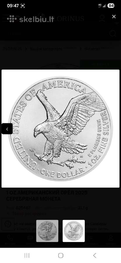 Amerikos erelio sidabrinė moneta