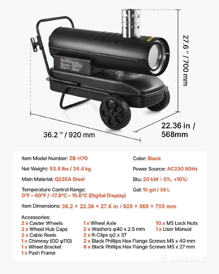Dyzelinis šildytuvas Vevor 20kw su kaminu - nuotraukos Nr. 5