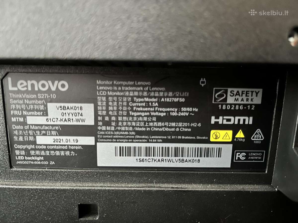 Monitorius Lenovo Thinkvision S27i-10 - nuotraukos Nr. 3