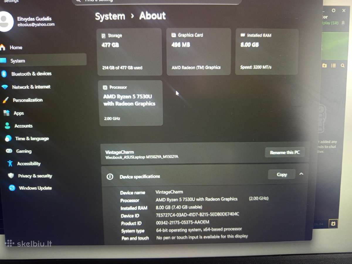 Asus Vivobook 15 windows 11 home - nuotraukos Nr. 4