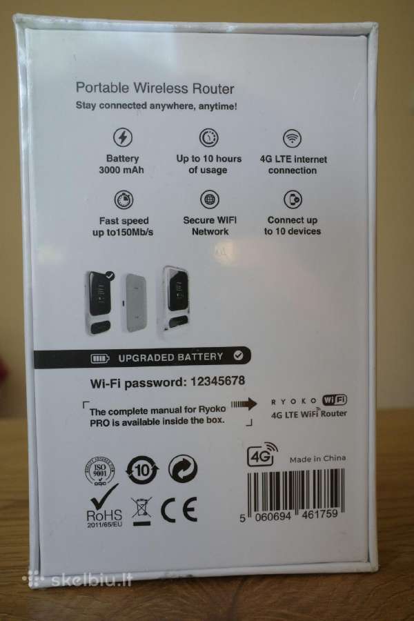 Ryoko Pro 4G Lte WiFi Mobile Router 500mb duomenų - nuotraukos Nr. 2