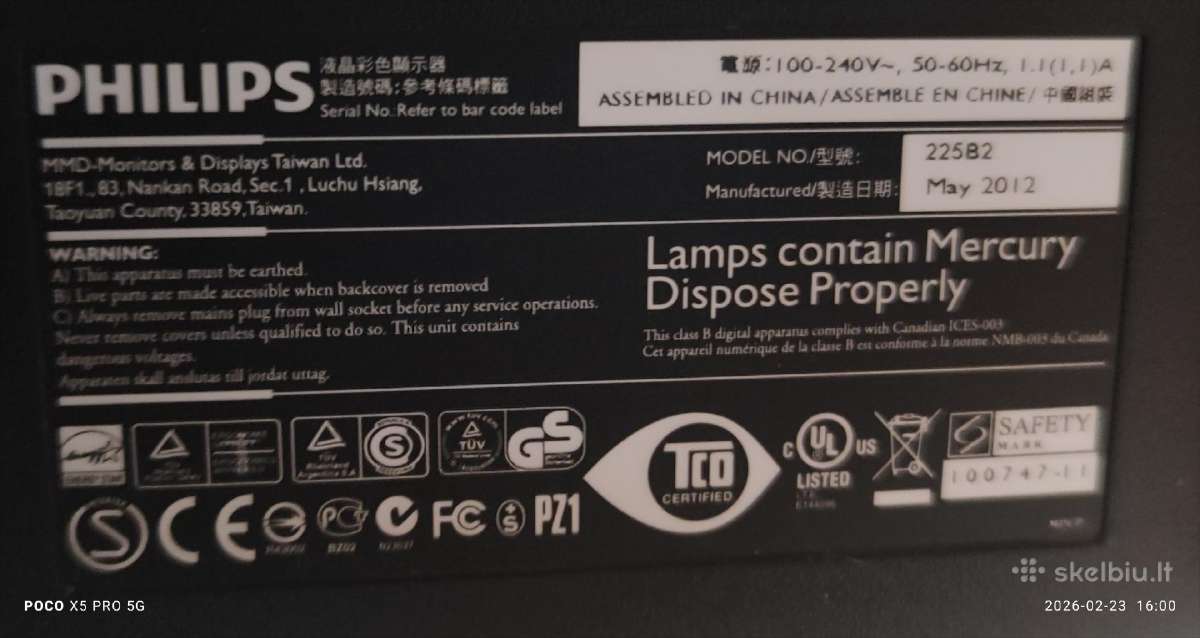 Monitorius Philips 225b2 - nuotraukos Nr. 2