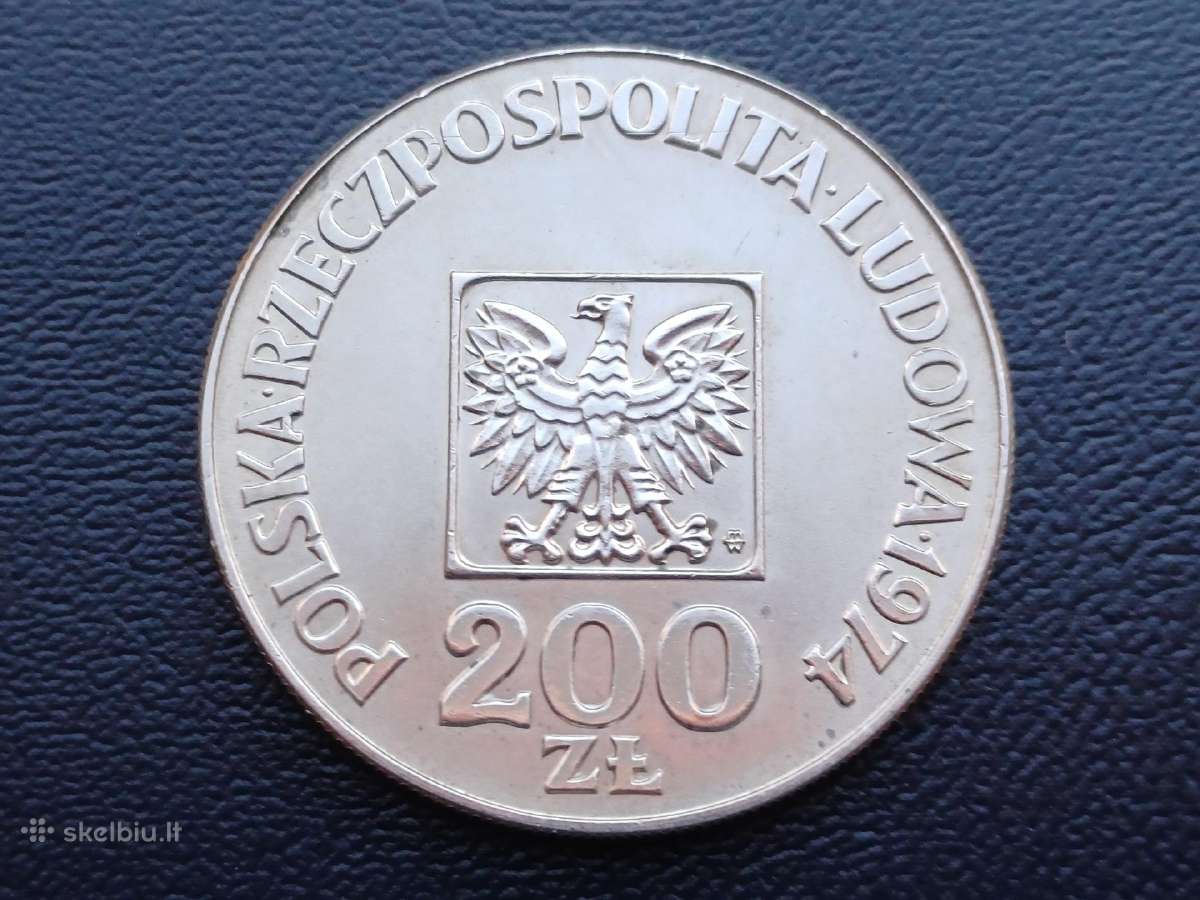 200 zlotų 1974m. Lenkija sidabras 625 - nuotraukos Nr. 2