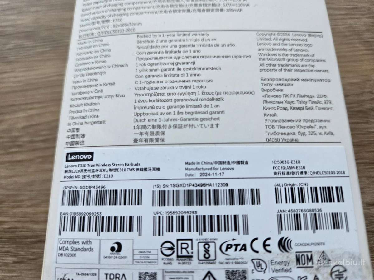 Huawei Honor X6 Buds Lenovo E310 Earbuds Ausinės - nuotraukos Nr. 7