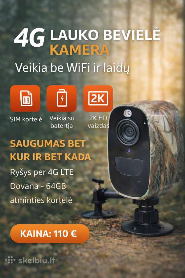4G kamera su akumuliatoriumi +64gb kortele