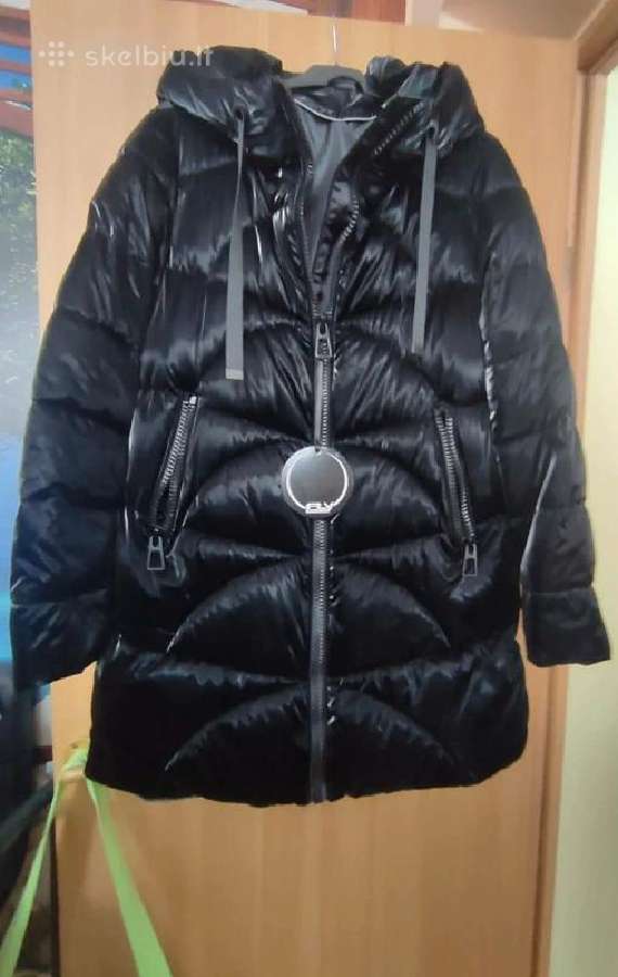 Juoda blizgi striukė paltas su gobtuvu M, Nauja