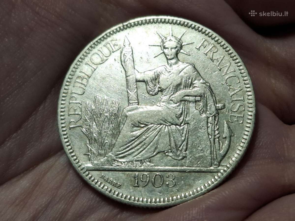 Indokinija 1 piastrė 1903 sidabras - nuotraukos Nr. 2