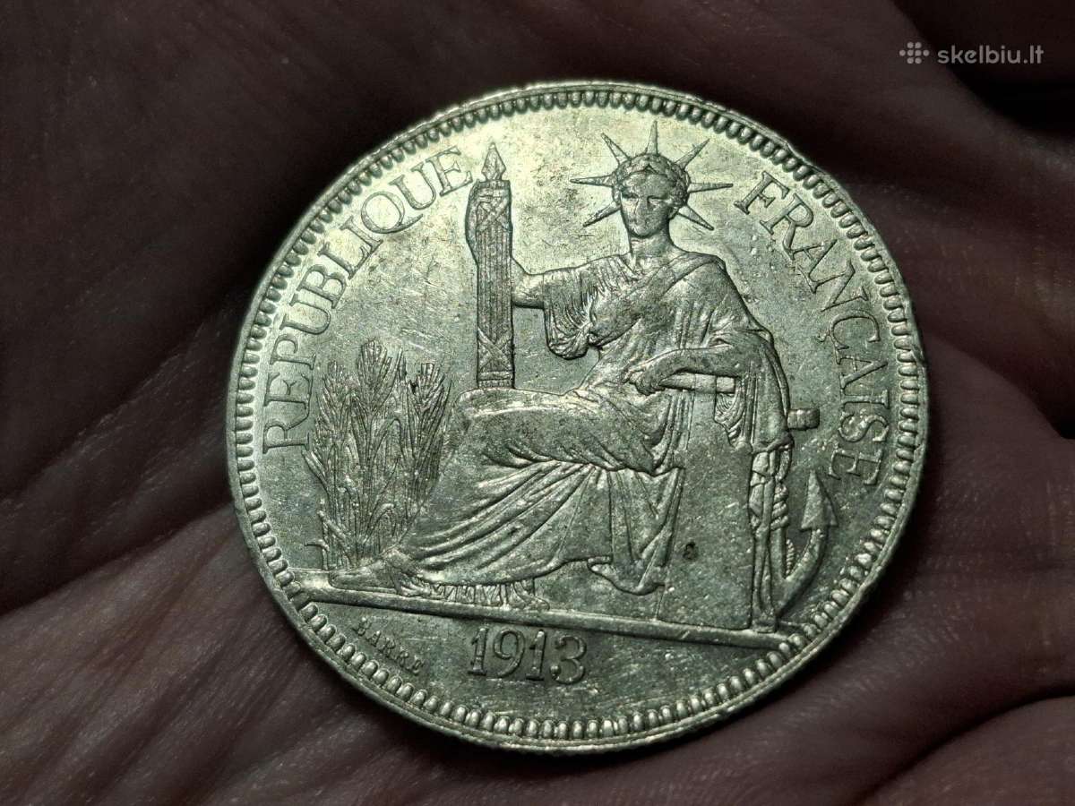 Indokinija 1 piastrė 1913 sidabras - nuotraukos Nr. 2