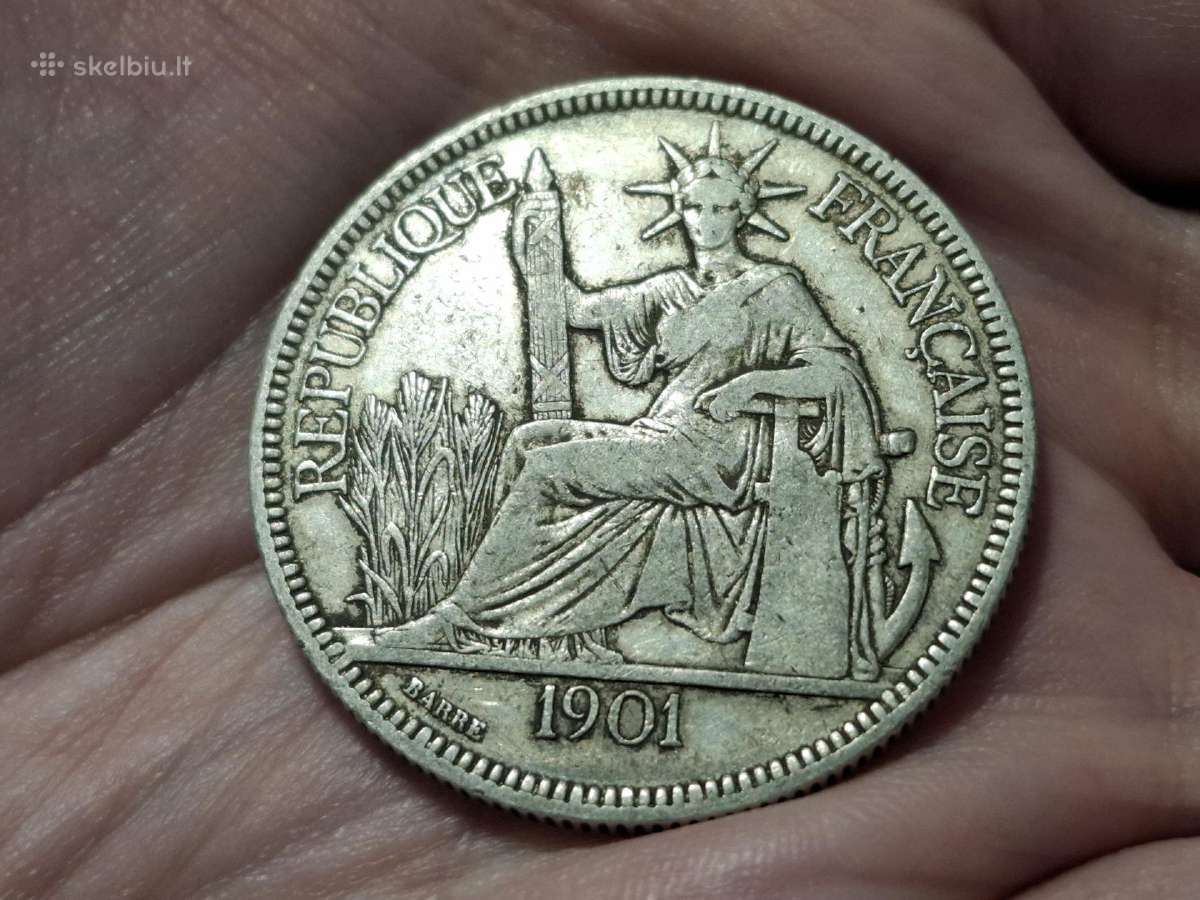 Indokinija 1 piastrė 1901 sidabras - nuotraukos Nr. 2
