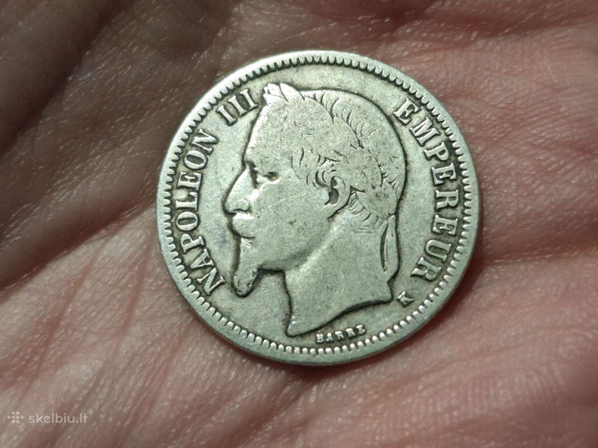 Prancūzija 1 frankas 1866 sidabras - nuotraukos Nr. 2