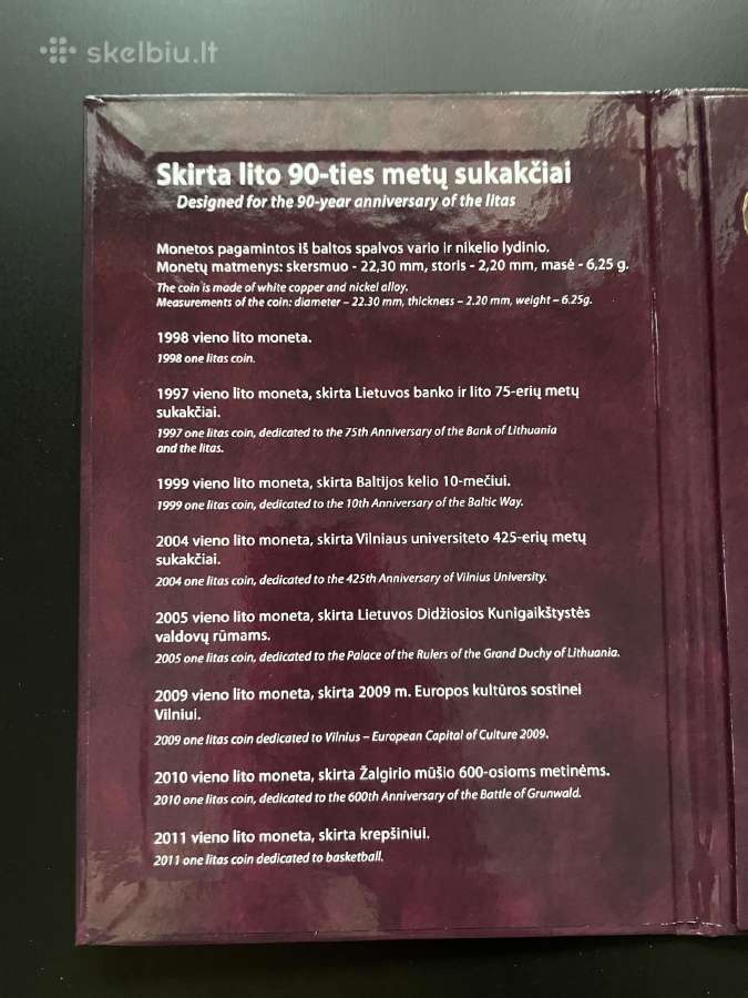 Lr lito proginės apyvartinės monetos 1997-2011m. - nuotraukos Nr. 3