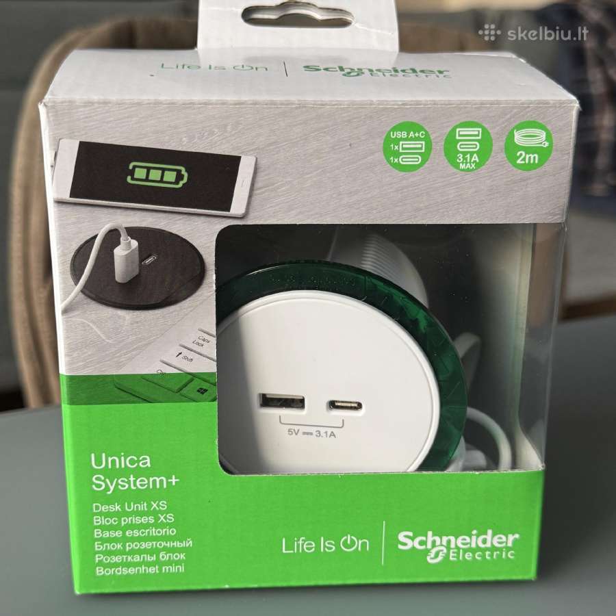 Desk unit, Unica System+, Xs, Usb type A+c, white