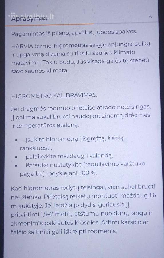 Pirties saunos termometras higrometras - nuotraukos Nr. 2
