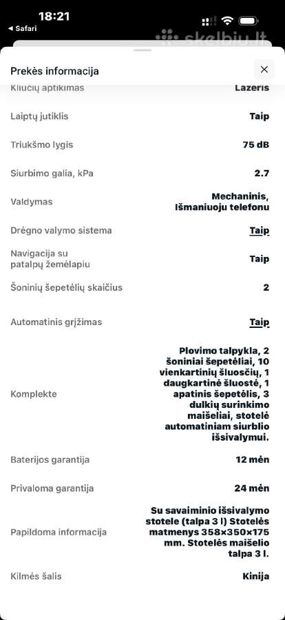 Dulkių siurblys - robotas Roidmi Eve Plus, baltas - nuotraukos Nr. 4