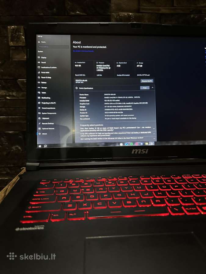 Msi Gl62m 7rex 120hz – i7 / Gtx 1060 6gb / 16gb - nuotraukos Nr. 2