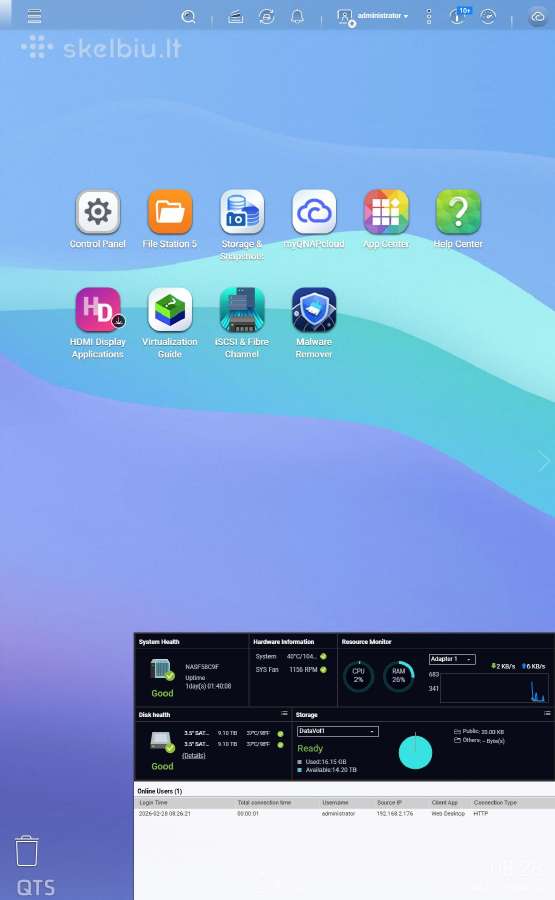 Qnap Ts-253 4gb RAM 20tb HDD - nuotraukos Nr. 7