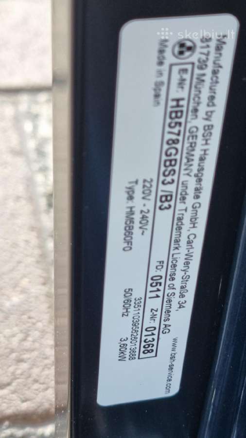 Nauja Siemens Hb578gbs3+ garantija - nuotraukos Nr. 11