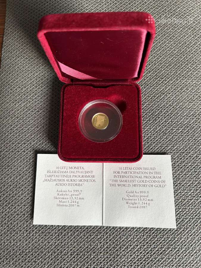 10 Litų auksinė moneta Aušros vartai 2007 m.