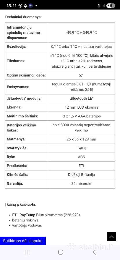 Eti Raytemp Blue 228-920 infrared termometras - nuotraukos Nr. 3