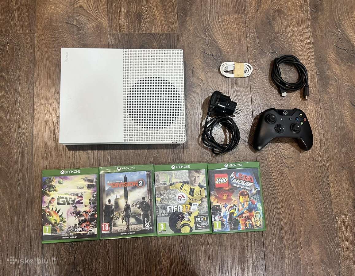 Xbox One S, White,500gb 1 pultas 4 žaidimai CD