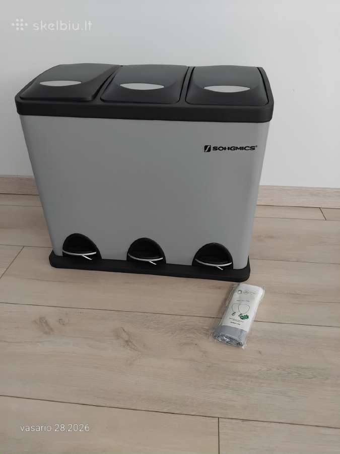 Pilka šiukšliadėžė 3x8l, metalinė