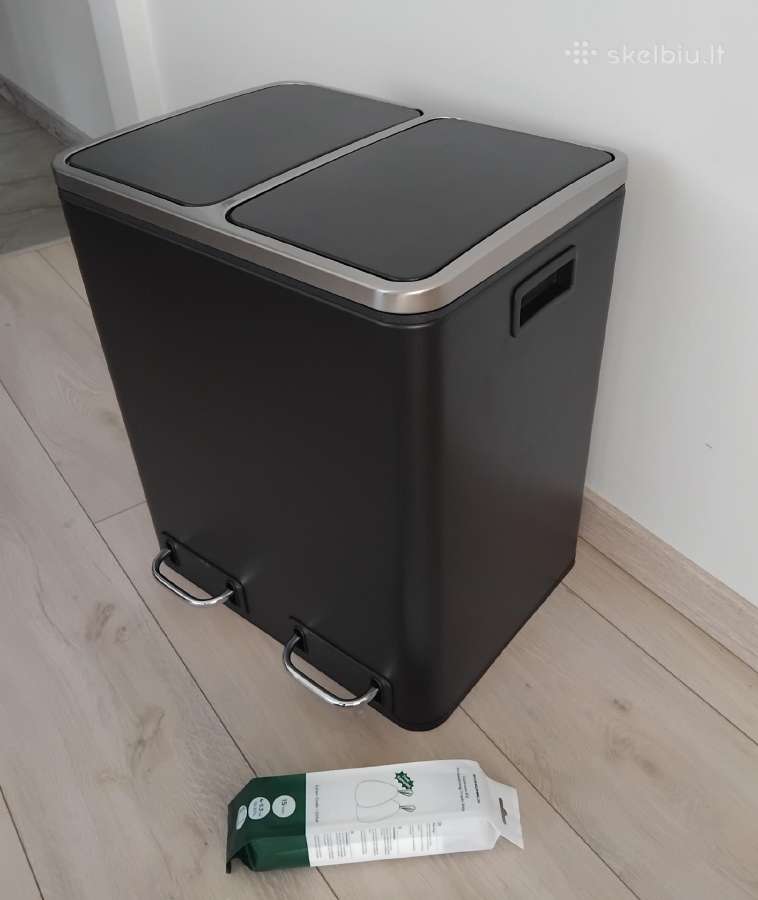 Juoda šiukšliadėžė 2x15l, metalinė