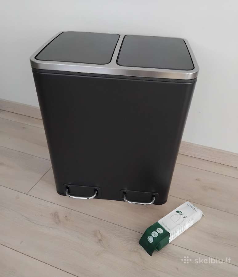 Juoda šiukšliadėžė 2x15l, metalinė - nuotraukos Nr. 2