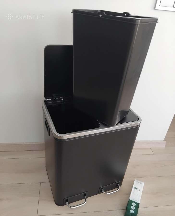 Juoda šiukšliadėžė 2x15l, metalinė - nuotraukos Nr. 3